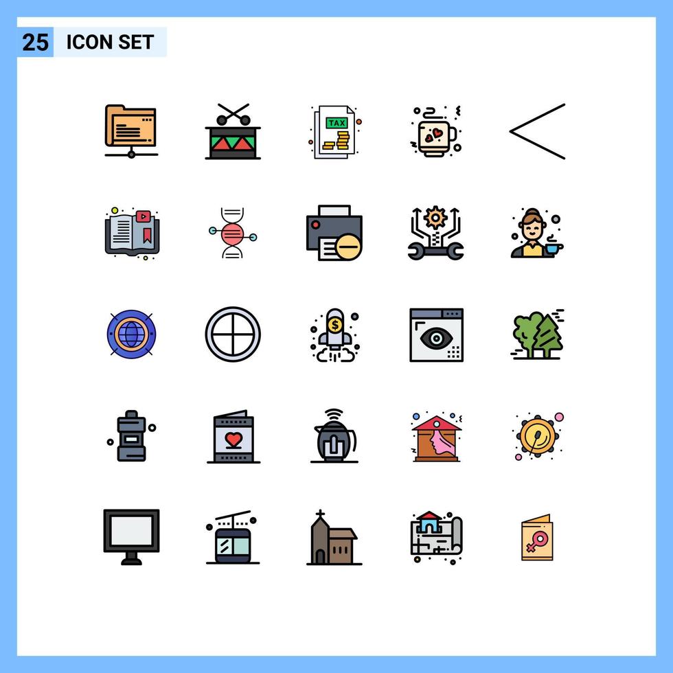 grupo de símbolos de icono universal de 25 colores planos de línea llena moderna del libro izquierda documento flecha amor elementos de diseño vectorial editables vector