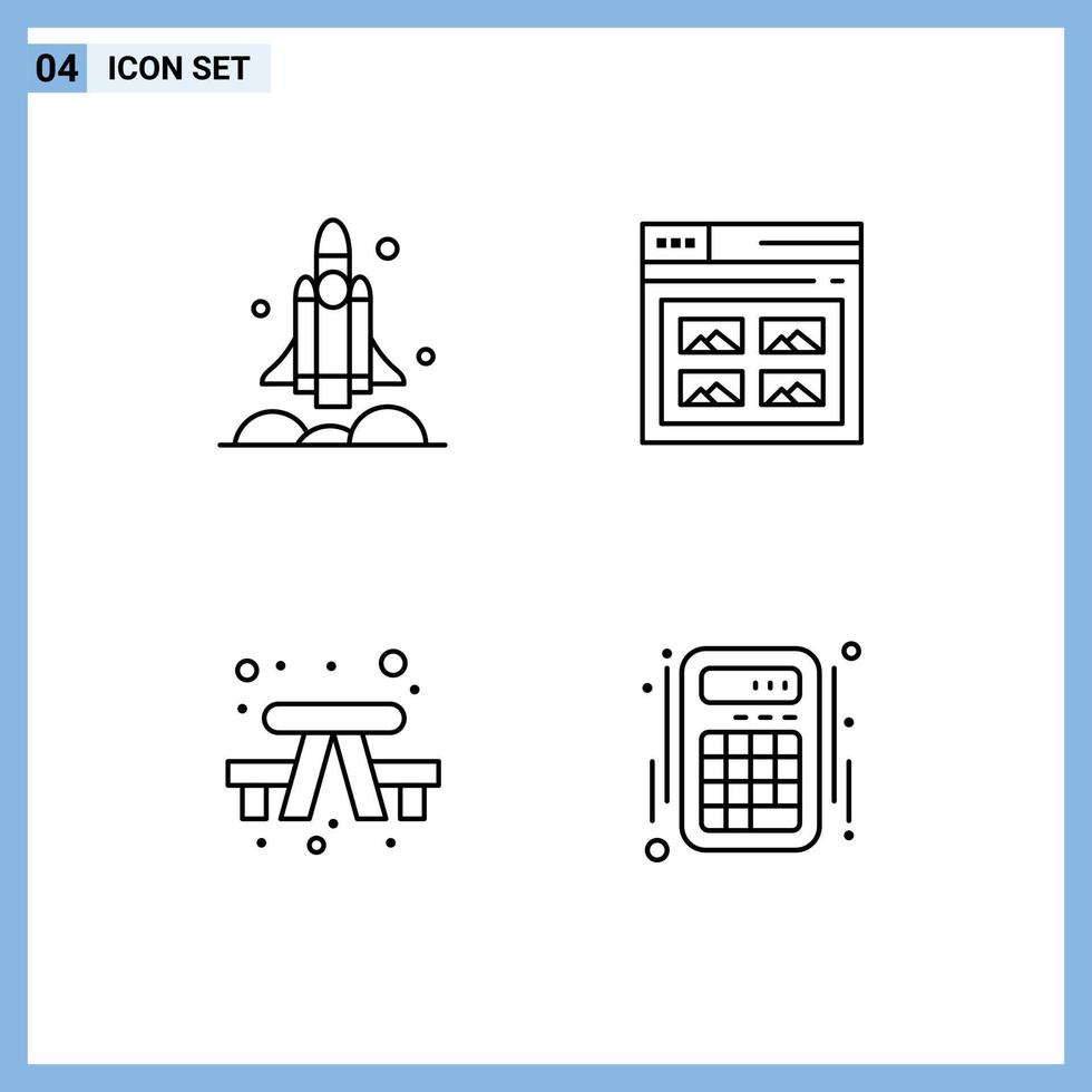 Pictogram Set of 4 Simple Filledline Flat Colors of launcher picture transport page camping Editable Vector Design Elements