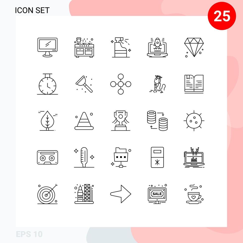 Group of 25 Lines Signs and Symbols for diamond rocket pan business detergent Editable Vector Design Elements