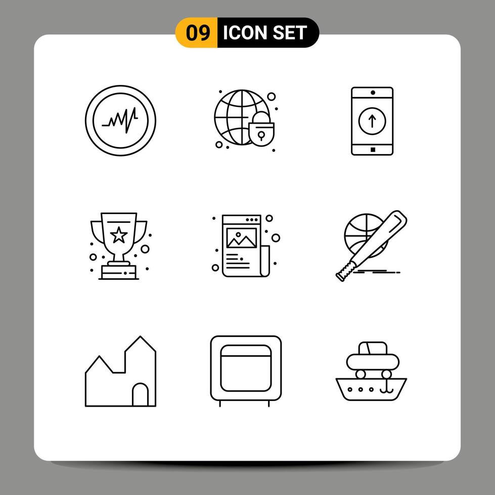 Modern Set of 9 Outlines Pictograph of designing art mobile application success prize Editable Vector Design Elements