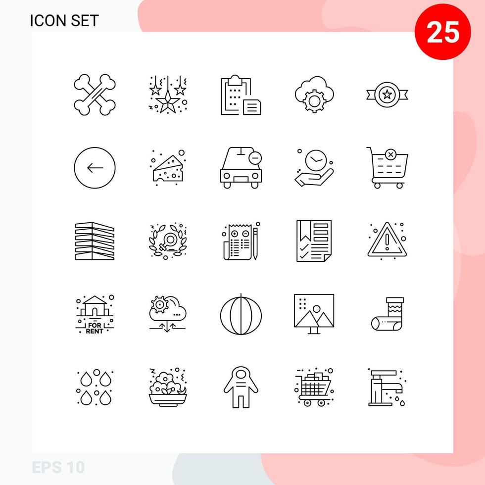 User Interface Pack of 25 Basic Lines of award cloud document computing cloud Editable Vector Design Elements