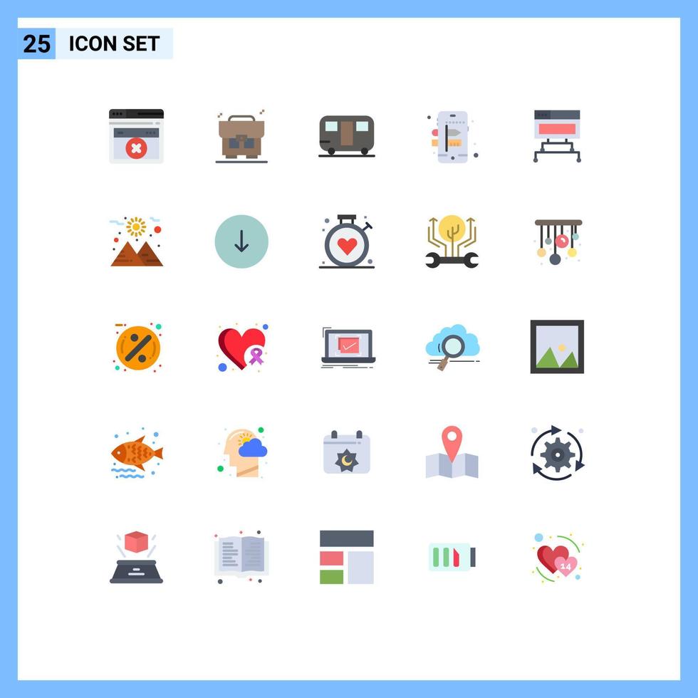 Pack of 25 Modern Flat Colors Signs and Symbols for Web Print Media such as planet data travel connection process Editable Vector Design Elements