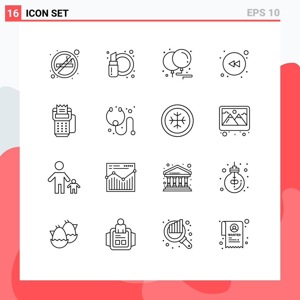 16 Universal Outline Signs Symbols of credit card balloons rewind arrow Editable Vector Design Elements