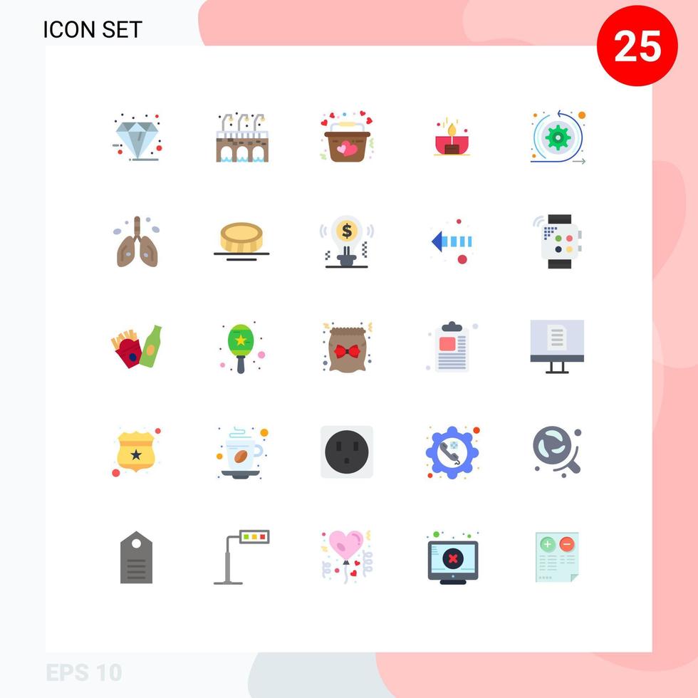 Flat Color Pack of 25 Universal Symbols of agile lighter basket light candle Editable Vector Design Elements