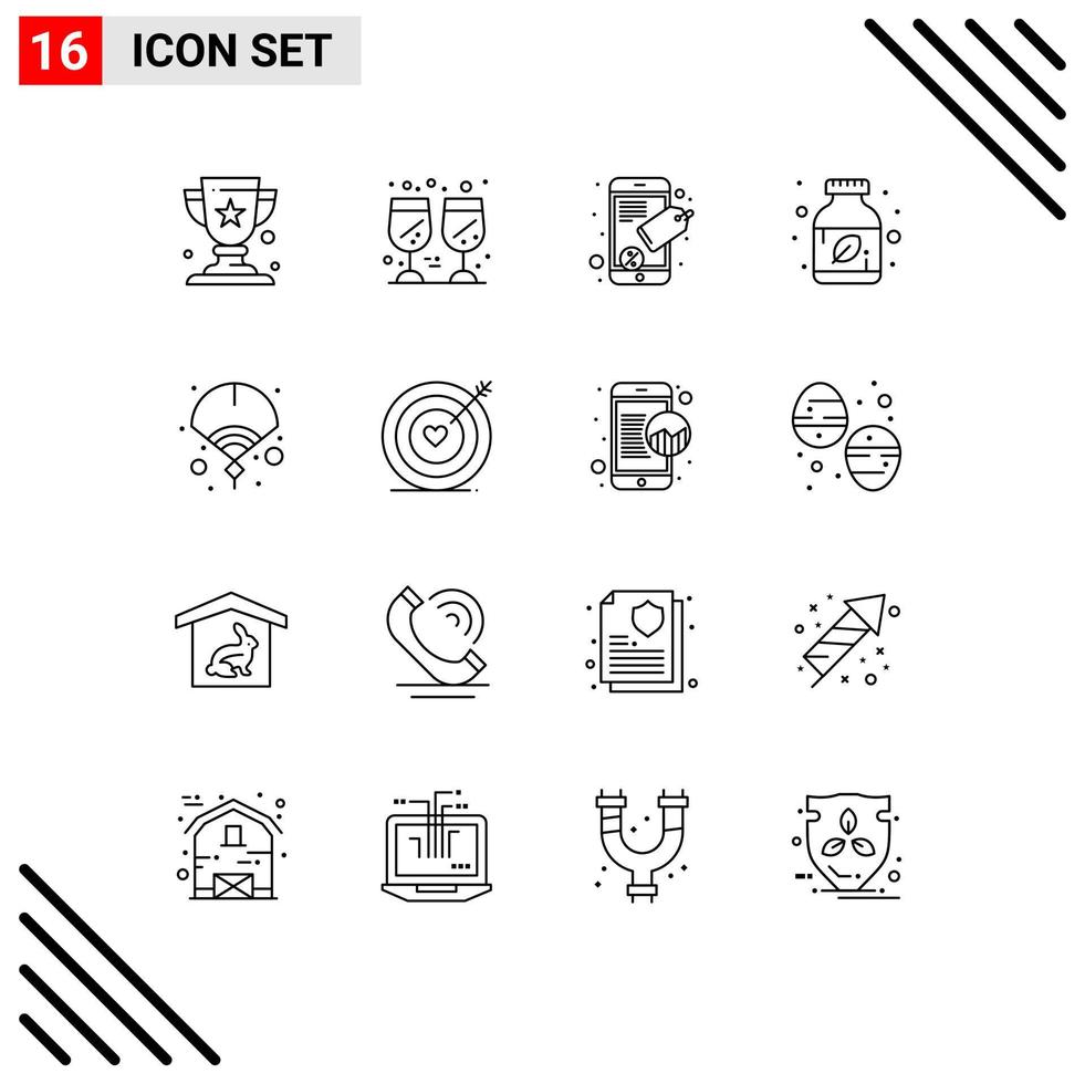 Universal Icon Symbols Group of 16 Modern Outlines of year fan mobile chinese herbal Editable Vector Design Elements