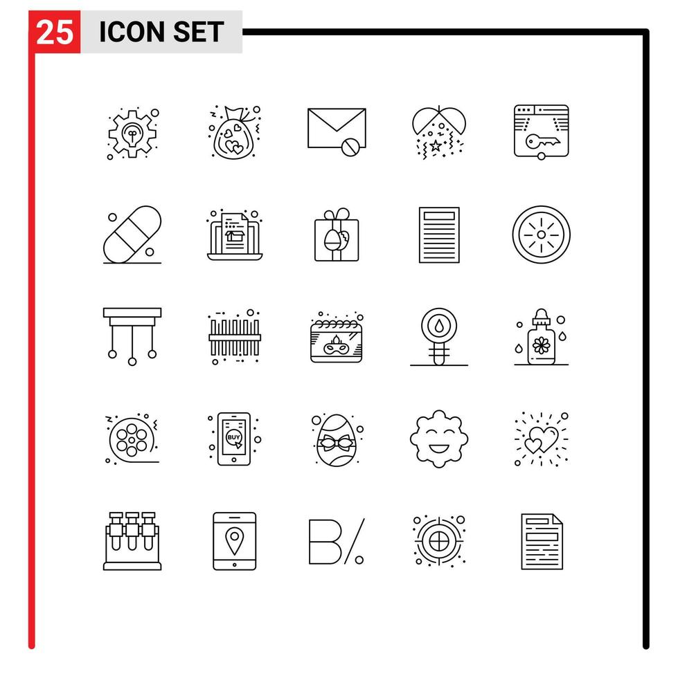 Universal Icon Symbols Group of 25 Modern Lines of key party envelope night spam Editable Vector Design Elements