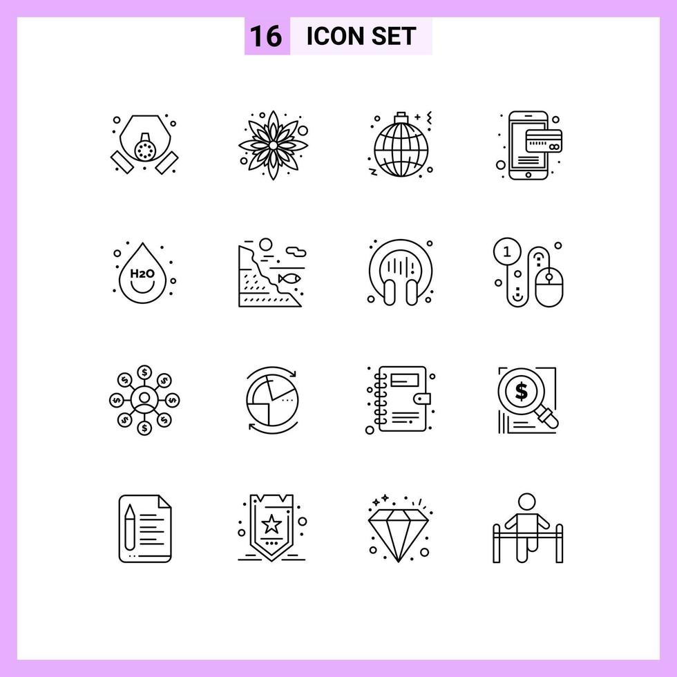 Set of 16 Commercial Outlines pack for ho beverage light payment card Editable Vector Design Elements