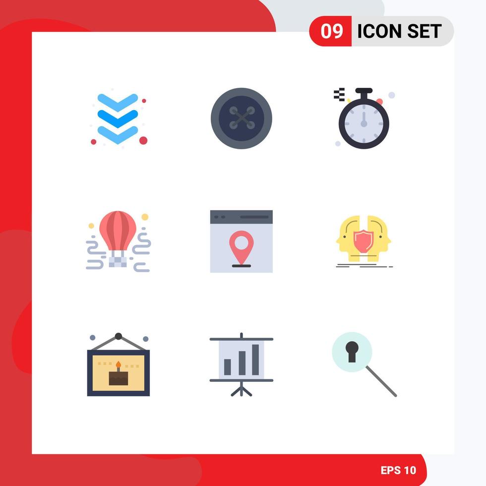 Group of 9 Flat Colors Signs and Symbols for map communication direction balloon tour Editable Vector Design Elements