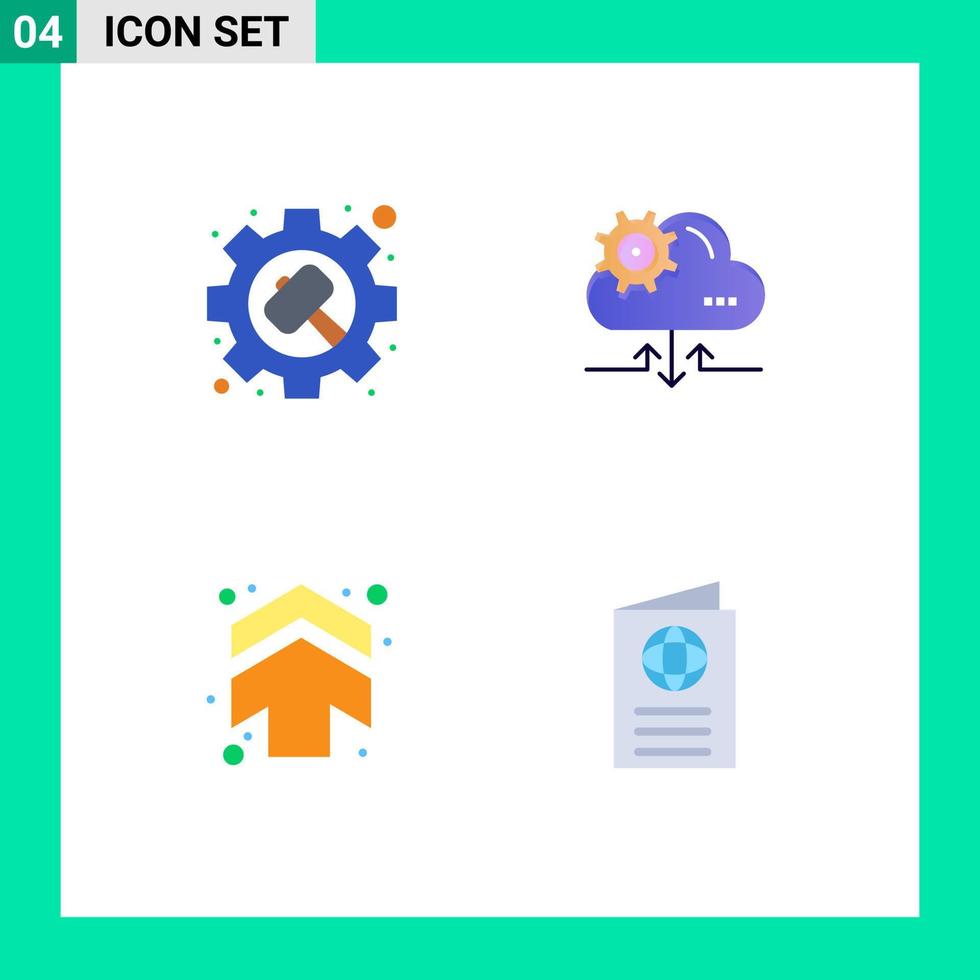 Set of 4 Commercial Flat Icons pack for gear arrows settings gear direction Editable Vector Design Elements