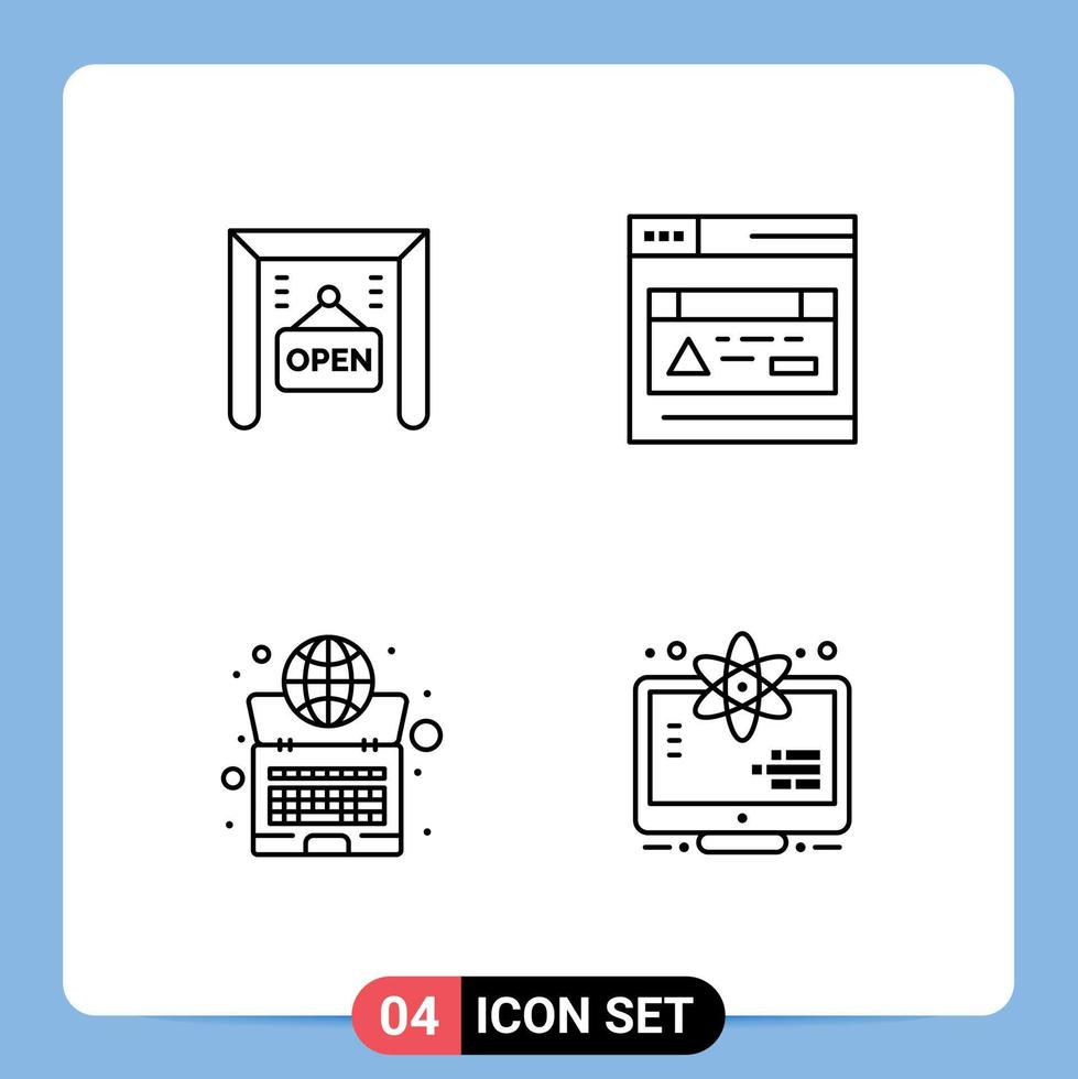 Pack of 4 Modern Filledline Flat Colors Signs and Symbols for Web Print Media such as ecommerce system interface global atom Editable Vector Design Elements