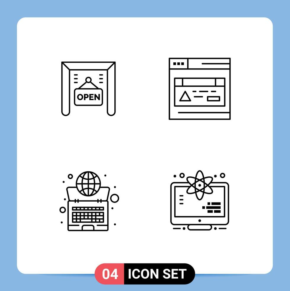 paquete de 4 signos y símbolos de colores planos de línea de relleno modernos para medios de impresión web, como la interfaz del sistema de comercio electrónico, elementos de diseño de vectores editables de átomos globales