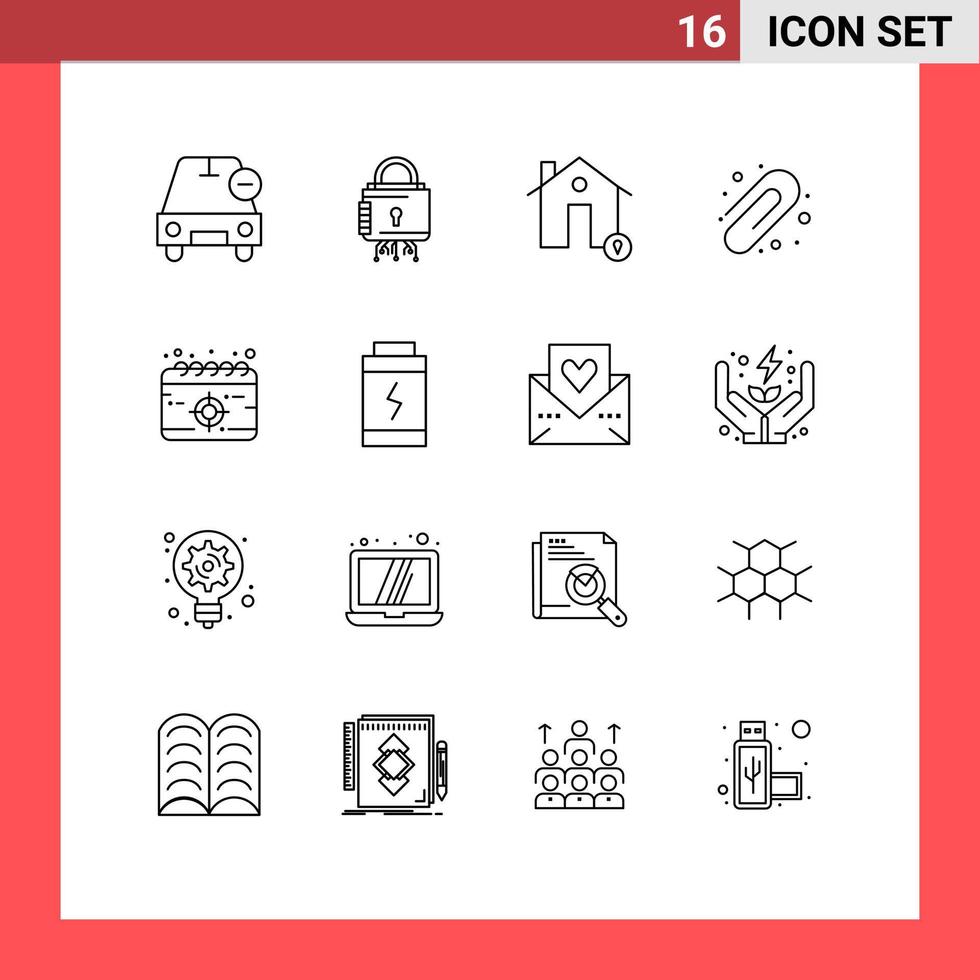 16 User Interface Outline Pack of modern Signs and Symbols of paper clip back to school protection map house Editable Vector Design Elements