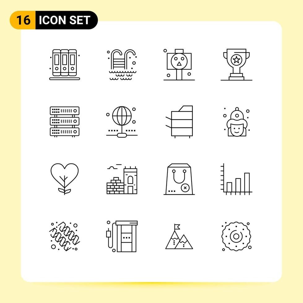Outline Pack of 16 Universal Symbols of hosting rack horror database cup Editable Vector Design Elements