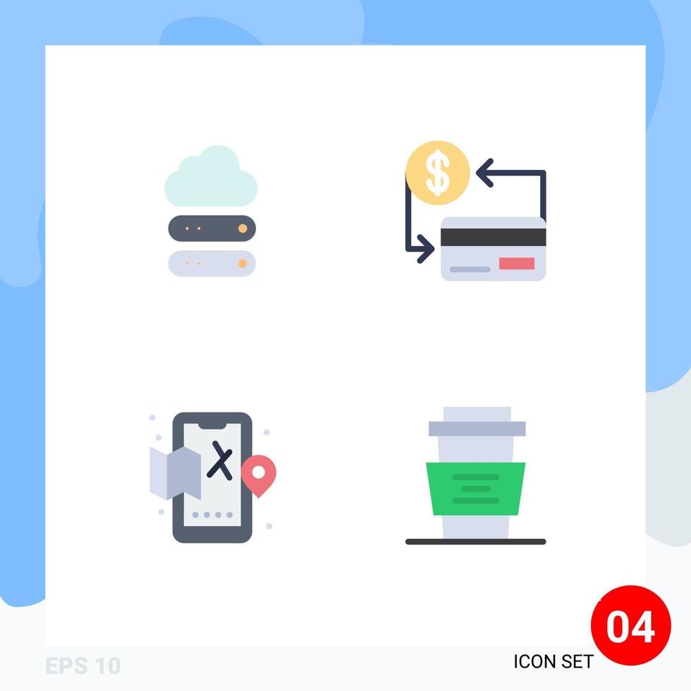 4 Universal Flat Icons Set for Web and Mobile Applications big mobile storage cashless life Editable Vector Design Elements