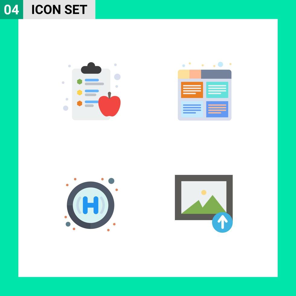 paquete de 4 iconos planos creativos de elementos de diseño de vector editables de imagen de proceso de tablero de cuidado de salud de apple