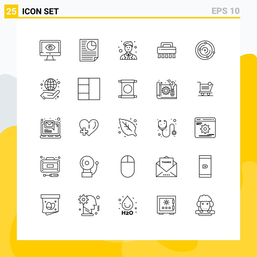 25 Universal Lines Set for Web and Mobile Applications spase cleaning page brush site Editable Vector Design Elements