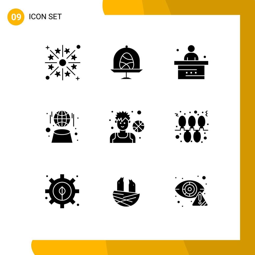 Set of 9 Commercial Solid Glyphs pack for network globe easter digital student Editable Vector Design Elements