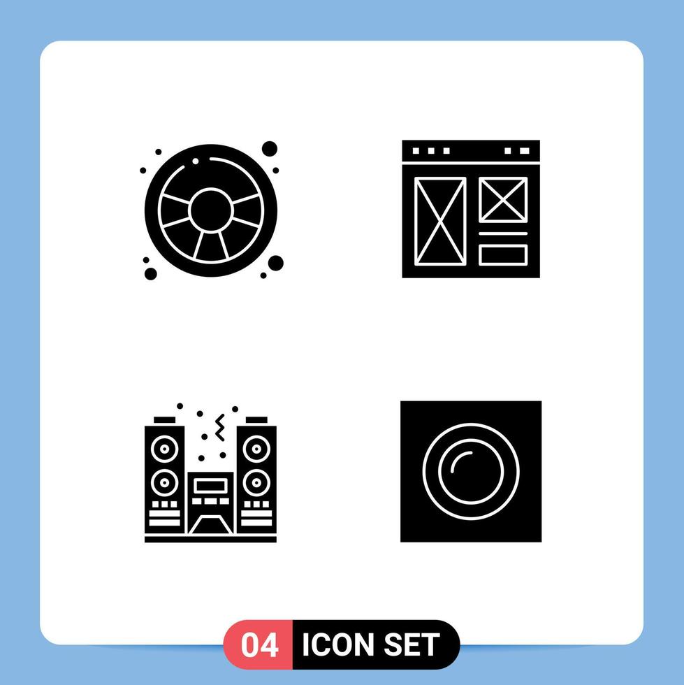 Group of 4 Solid Glyphs Signs and Symbols for racing car celebration play internet party Editable Vector Design Elements