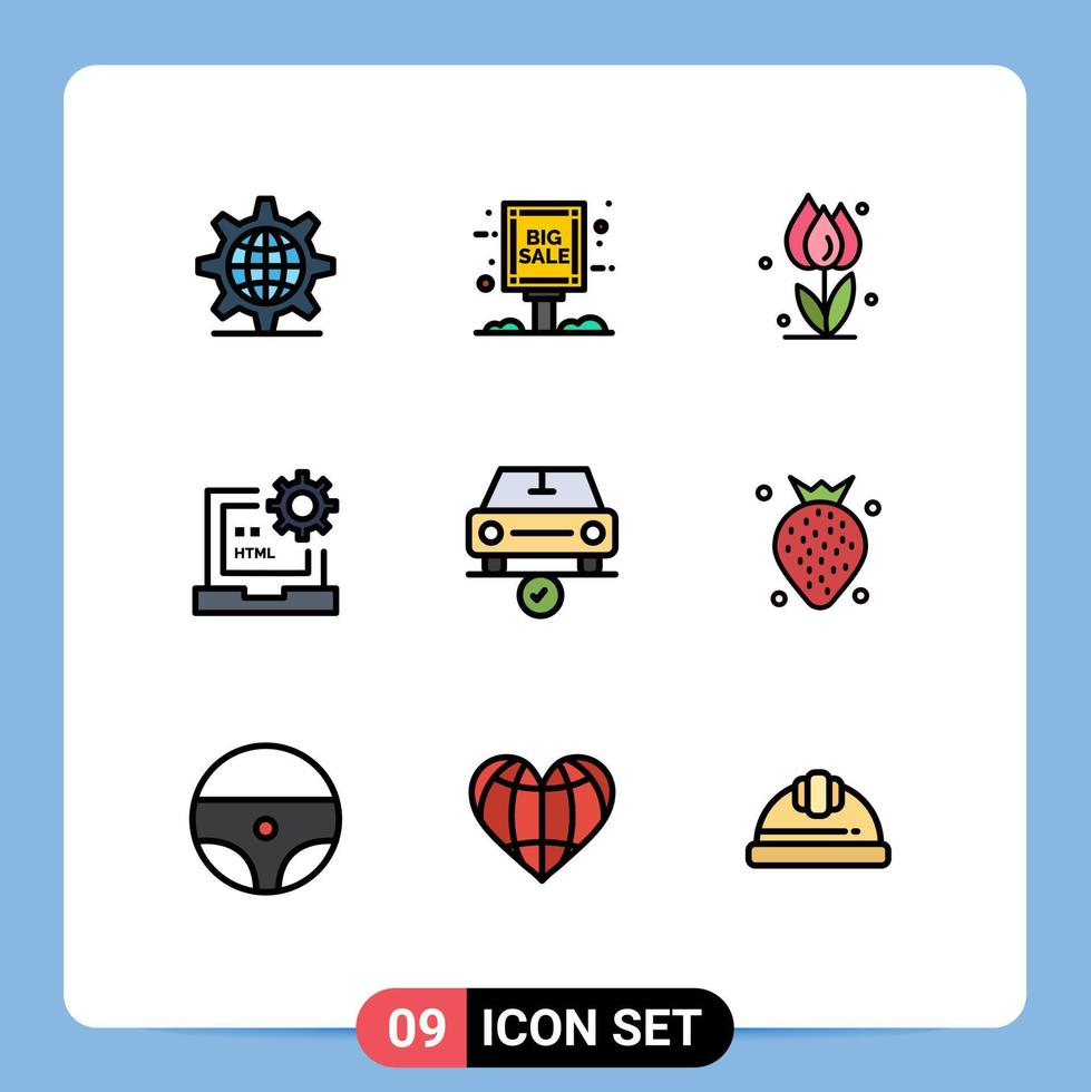 Set of 9 Modern UI Icons Symbols Signs for html develop flora coding rose Editable Vector Design Elements