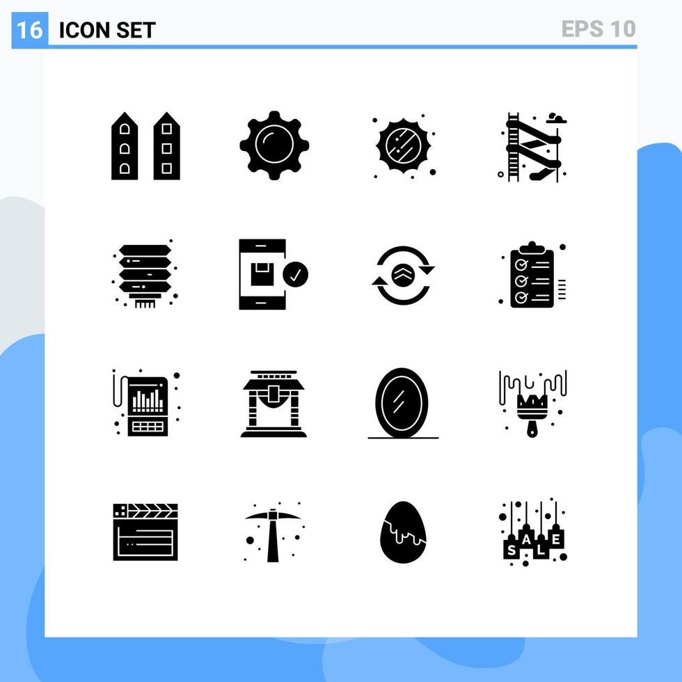 16 Thematic Vector Solid Glyphs and Editable Symbols of chinese park makeup water weather Editable Vector Design Elements