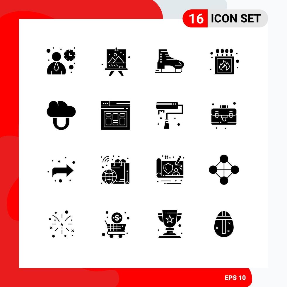 Solid Glyph Pack of 16 Universal Symbols of computing match alpine fire scandinavia Editable Vector Design Elements
