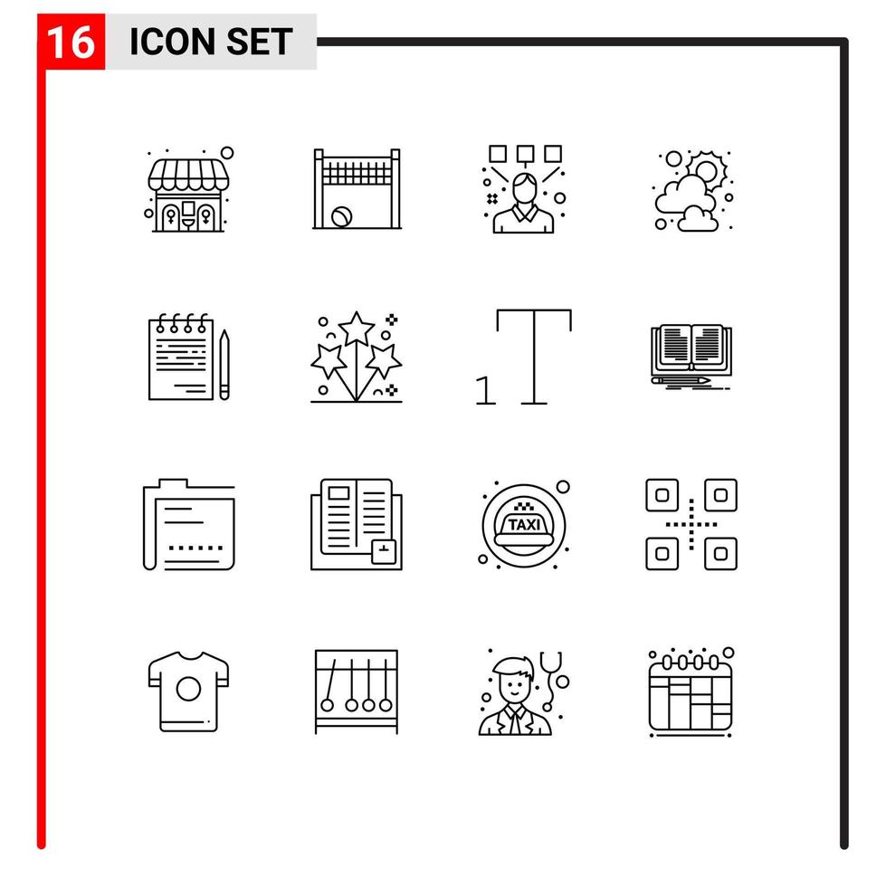Editable Vector Line Pack of 16 Simple Outlines of list competitive editor business sunny Editable Vector Design Elements