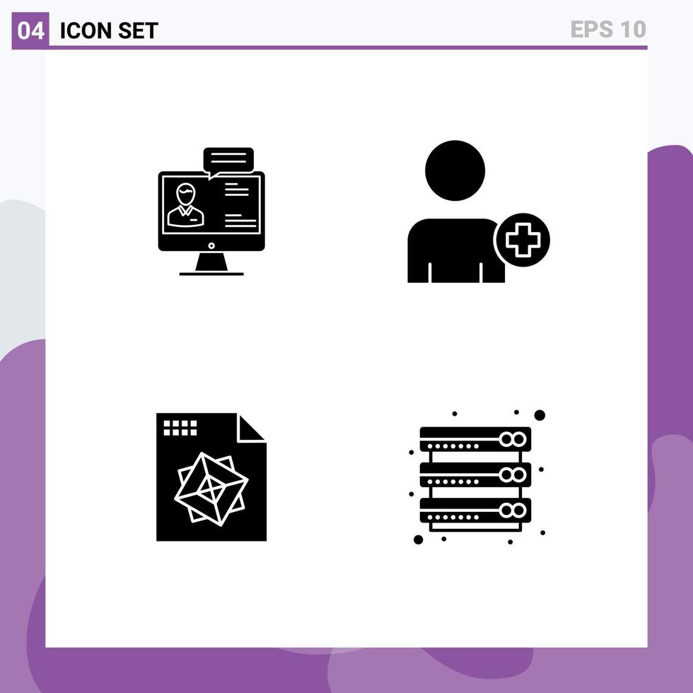 4 Universal Solid Glyphs Set for Web and Mobile Applications chat file dialog add on design Editable Vector Design Elements