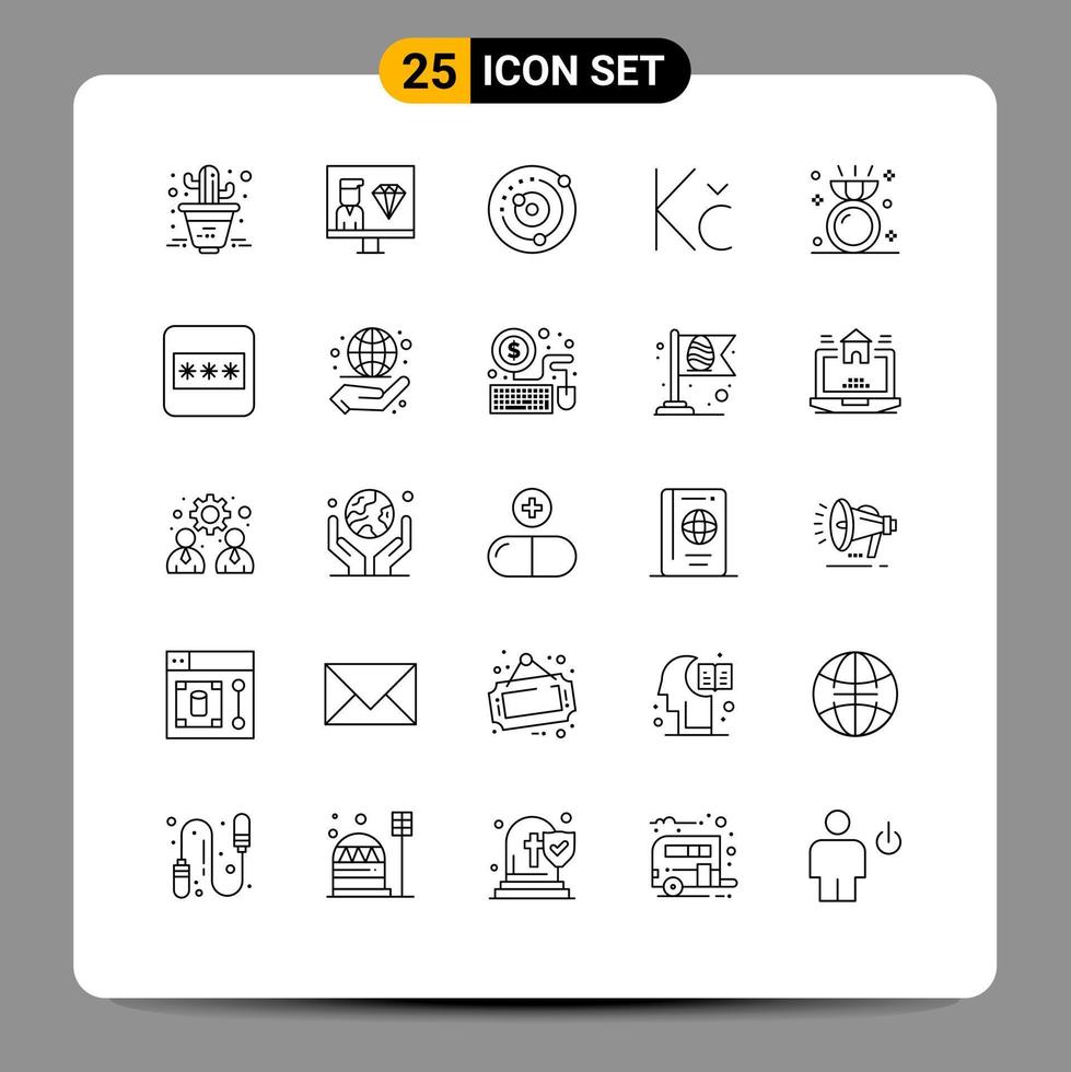 Universal Icon Symbols Group of 25 Modern Lines of engagement money orbit coin sphere Editable Vector Design Elements