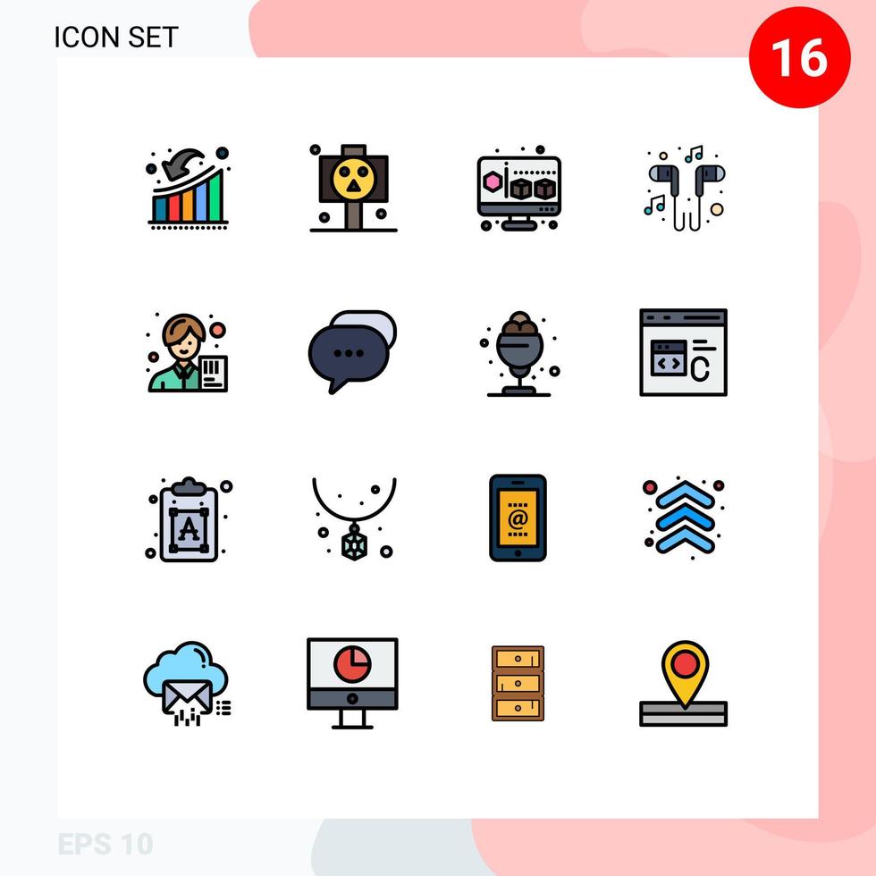 conjunto de línea llena de color plano de interfaz móvil de 16 pictogramas de contador smartphone cráneo música elementos de diseño de vector creativo editables libres de manos