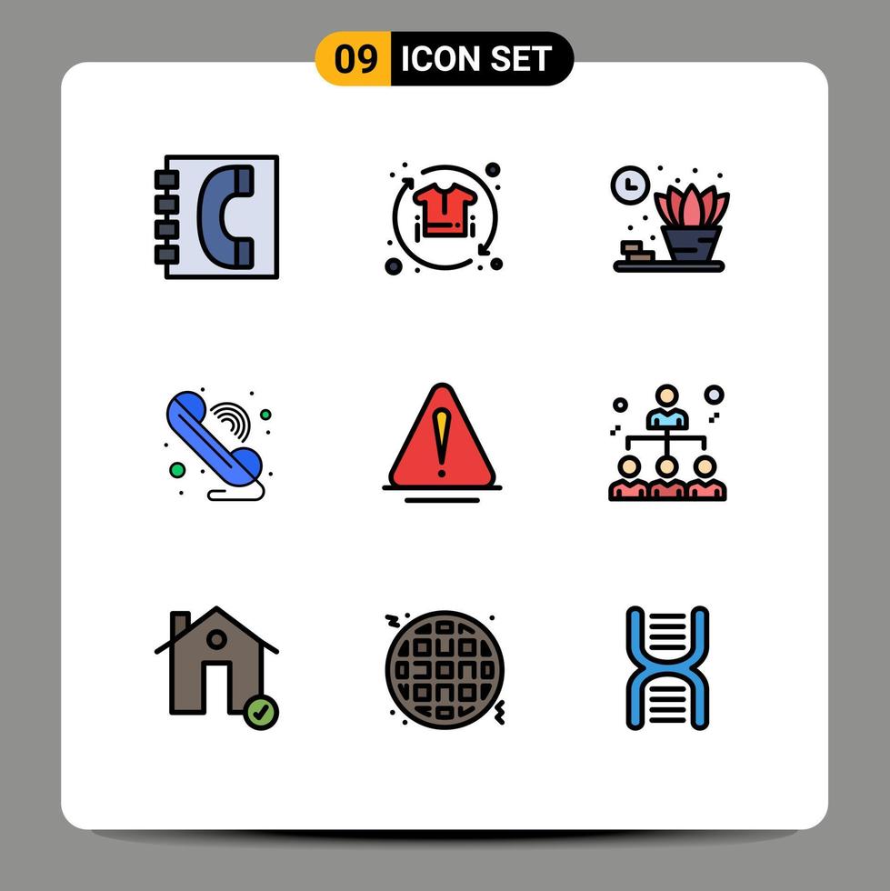 Modern Set of 9 Filledline Flat Colors Pictograph of alert phone shirt communication shelf Editable Vector Design Elements