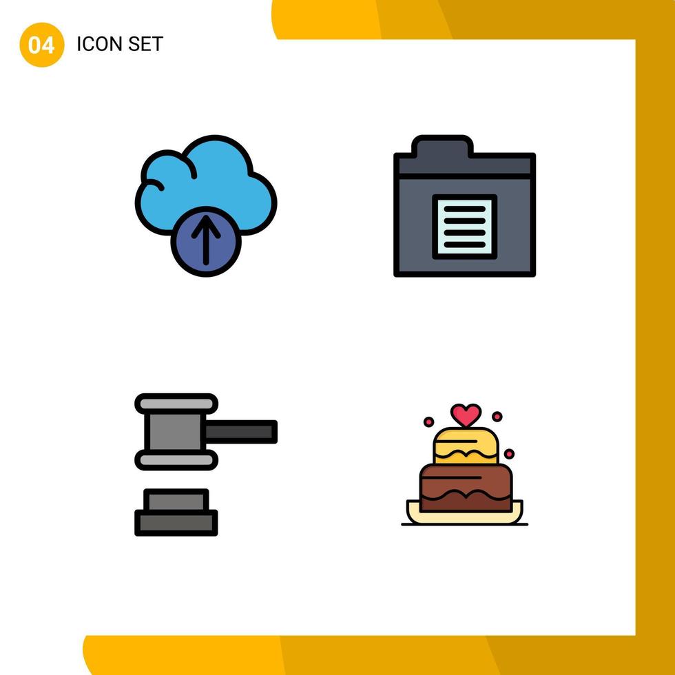 Universal Icon Symbols Group of 4 Modern Filledline Flat Colors of cloud tools document auction love Editable Vector Design Elements