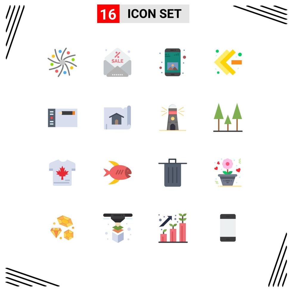 Modern Set of 16 Flat Colors Pictograph of graphic design app left arrows Editable Pack of Creative Vector Design Elements