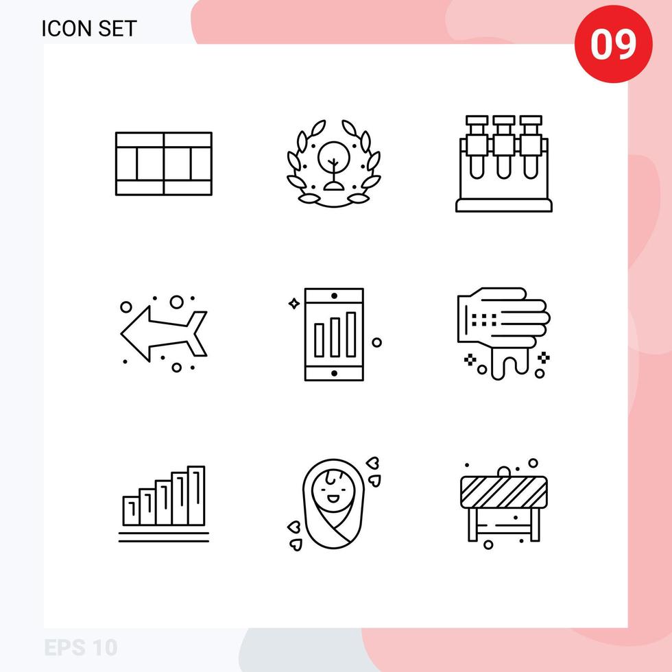 9 Creative Icons Modern Signs and Symbols of washing chart lab cell direction Editable Vector Design Elements
