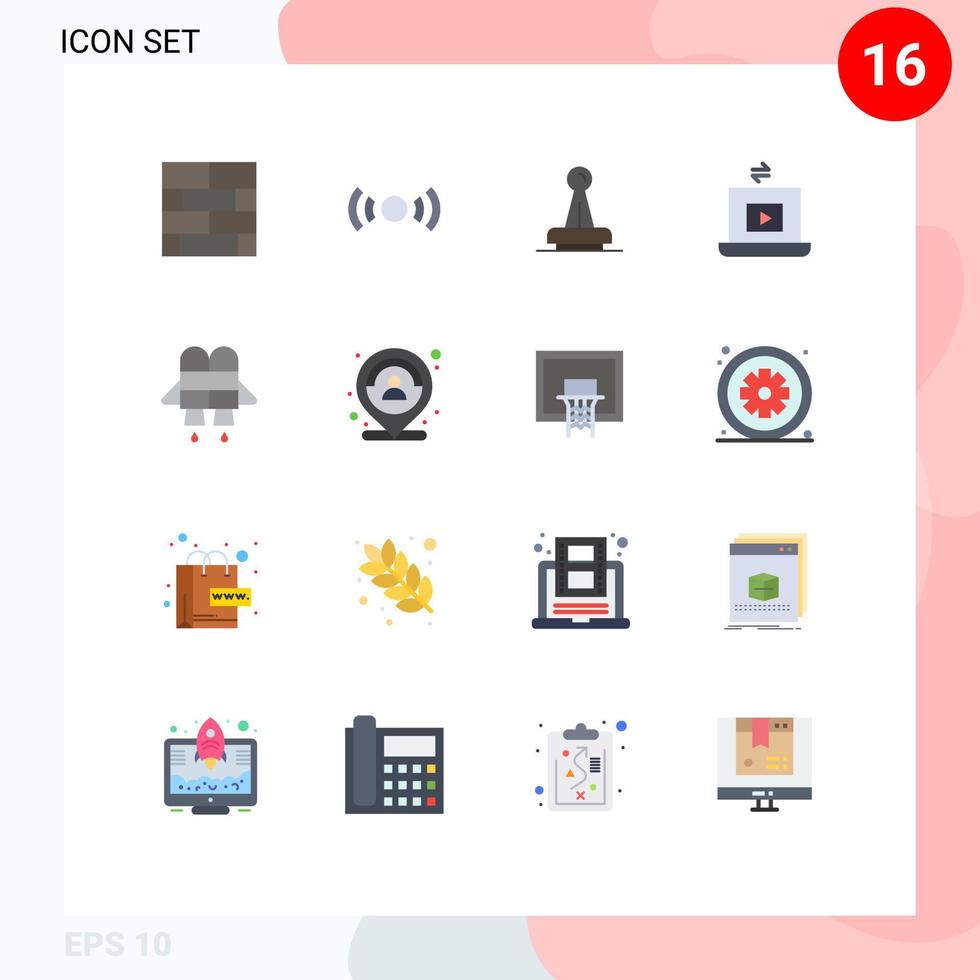 Mobile Interface Flat Color Set of 16 Pictograms of video seal ux rubber legal Editable Pack of Creative Vector Design Elements