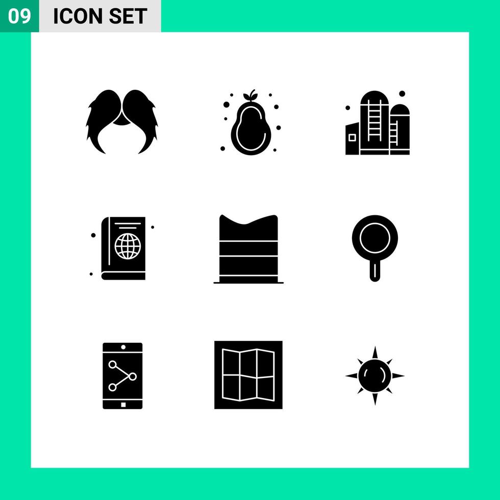 Set of 9 Modern UI Icons Symbols Signs for diary cover pear book silo Editable Vector Design Elements