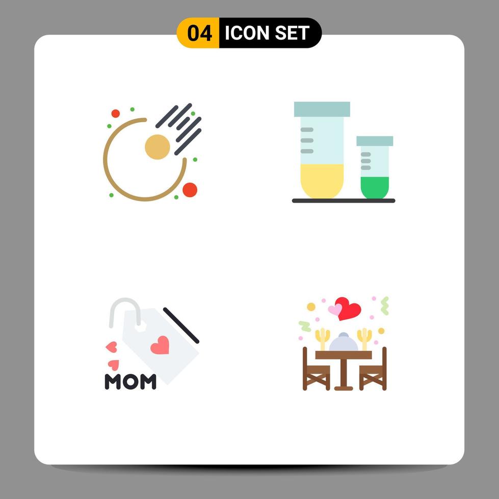 Set of 4 Modern UI Icons Symbols Signs for asteroid mom potion space dinner Editable Vector Design Elements