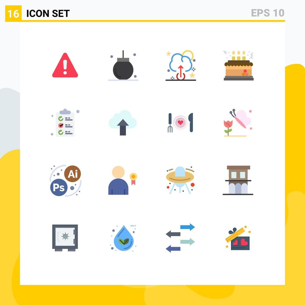 Modern Set of 16 Flat Colors and symbols such as document gift xmas decoration cake Editable Pack of Creative Vector Design Elements