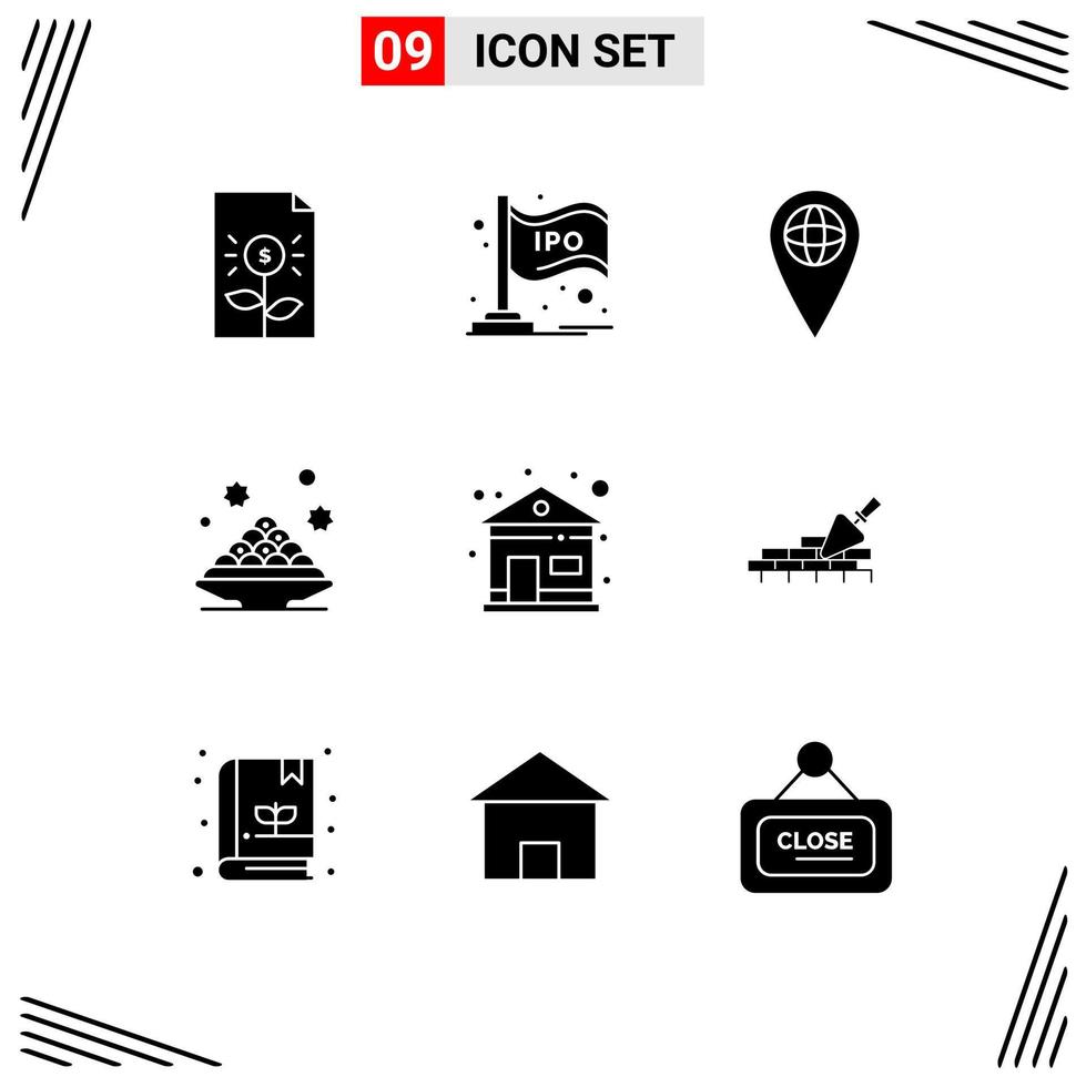 Pictogram Set of 9 Simple Solid Glyphs of dish plate bar sweet location Editable Vector Design Elements