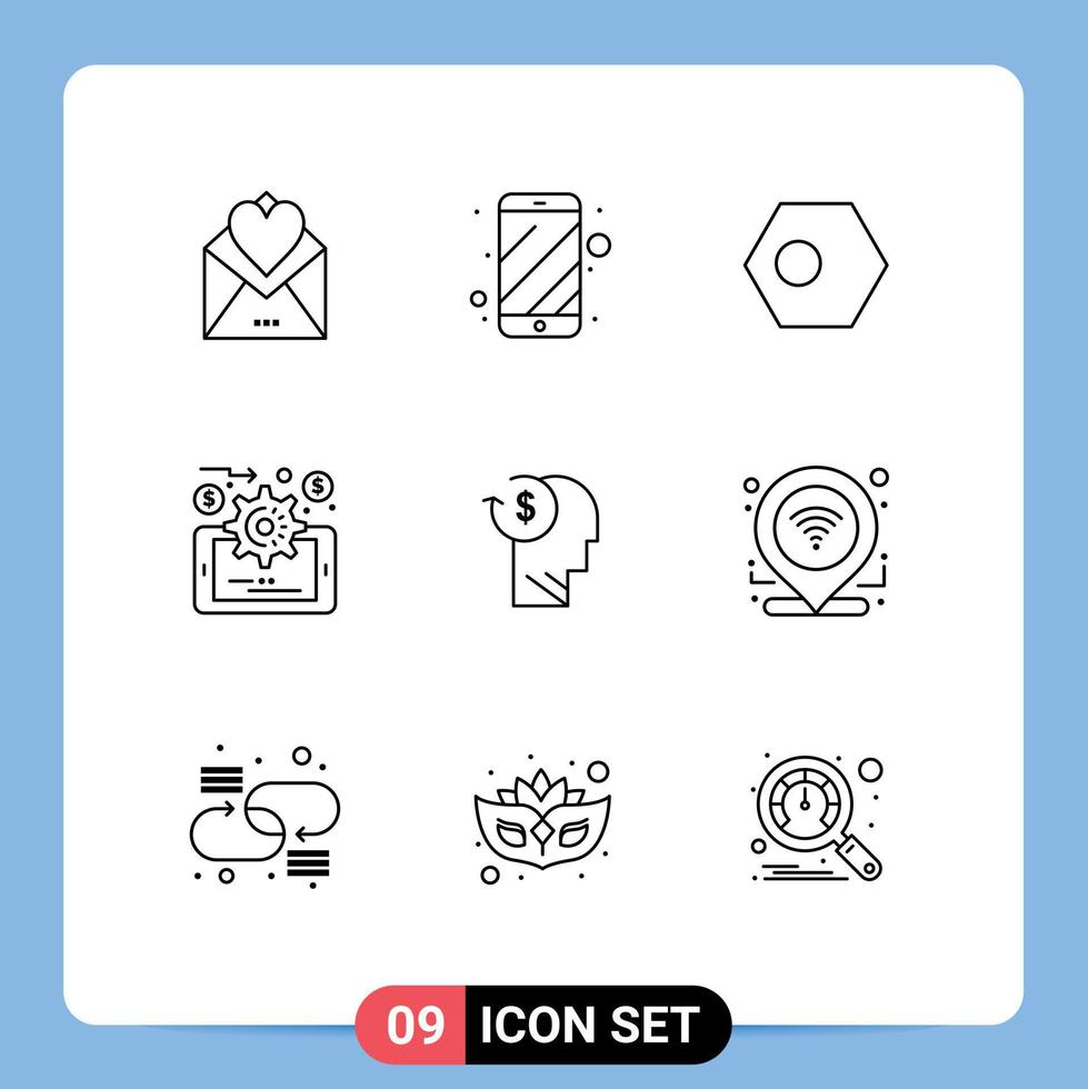 Outline Pack of 9 Universal Symbols of account data management electronic analytics country Editable Vector Design Elements