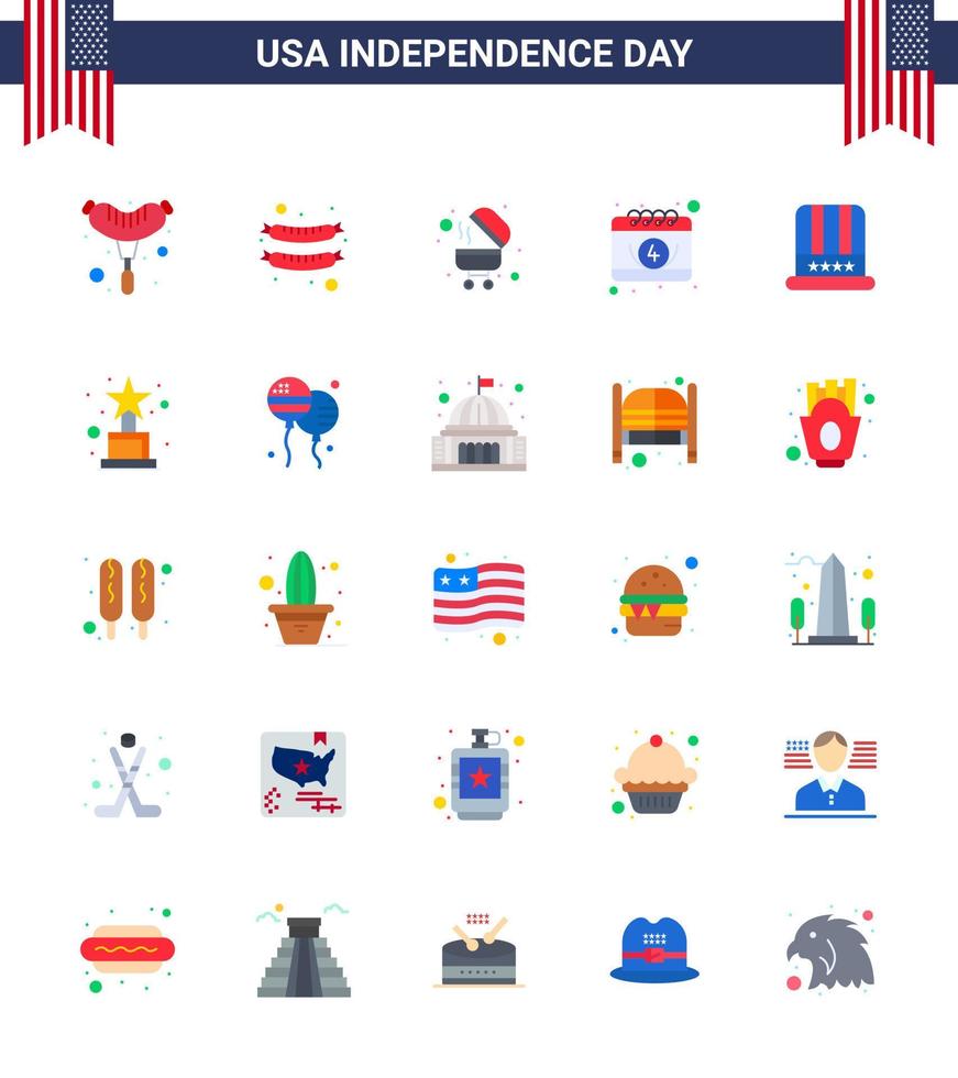 paquete de iconos de vector de stock del día americano 25 signos y símbolos planos para el logro de la fecha de premio de bloon elementos de diseño de vector de día de estados unidos editable americano