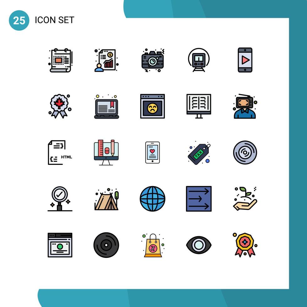 paquete de iconos de vector de stock de 25 signos y símbolos de línea para elementos de diseño de vector editables de imagen de tren de cámara de tranvía móvil