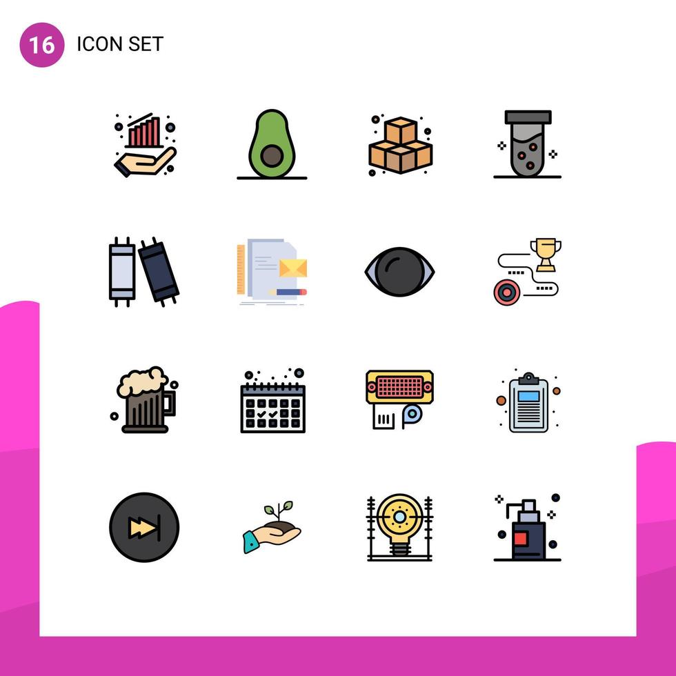 16 Universal Flat Color Filled Line Signs Symbols of brand lamp game halogen test Editable Creative Vector Design Elements