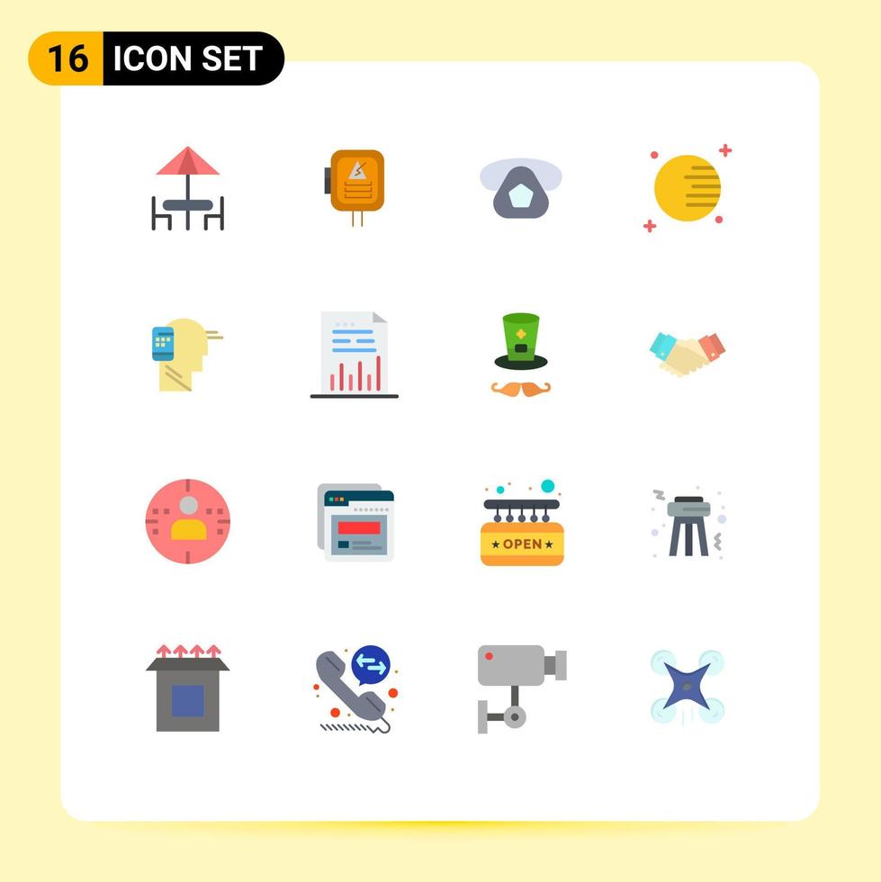 Flat Color Pack of 16 Universal Symbols of human communication mobile space astronomy Editable Pack of Creative Vector Design Elements