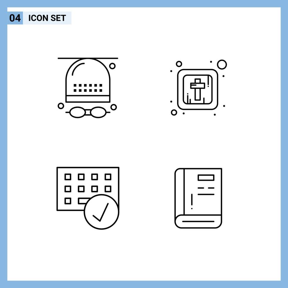 conjunto de pictogramas de 4 colores planos de línea rellena simple de actividades gafas conectadas elementos de diseño vectorial editables de gadget cruzado vector