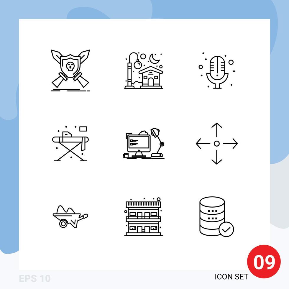 Outline Pack of 9 Universal Symbols of workstation table moon iron home Editable Vector Design Elements