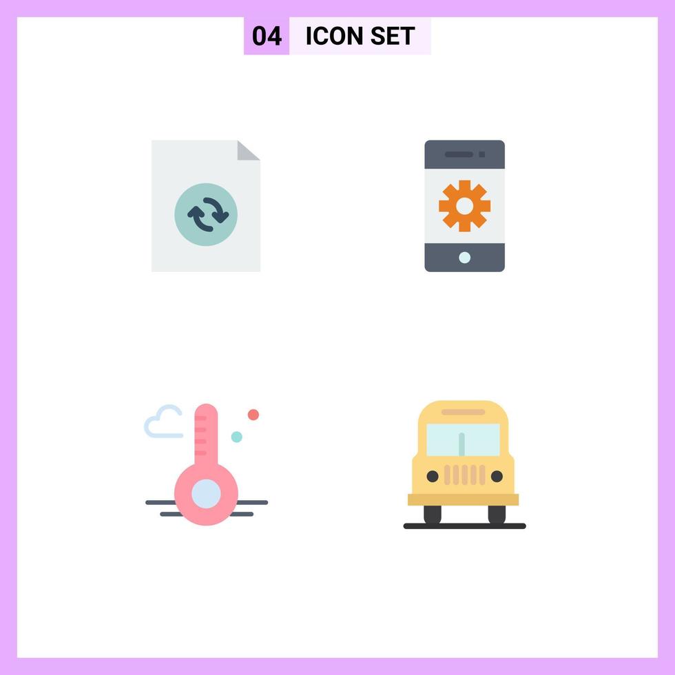 4 User Interface Flat Icon Pack of modern Signs and Symbols of document thermometer cell settings spring Editable Vector Design Elements