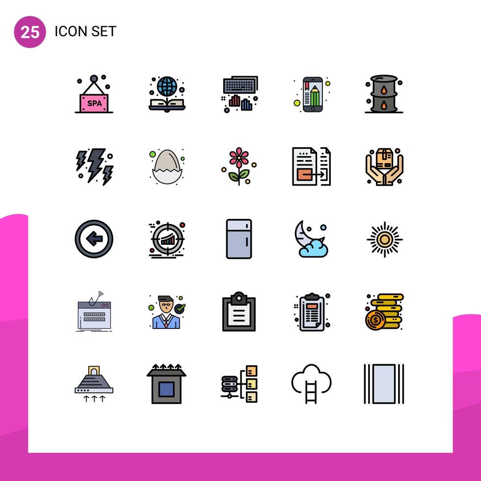 Set of 25 Modern UI Icons Symbols Signs for gas energy keyboard pencil mobile education Editable Vector Design Elements