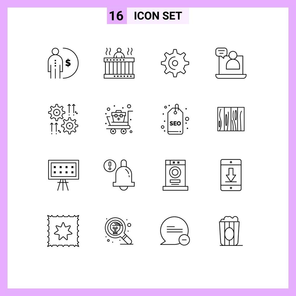 Stock Vector Icon Pack of 16 Line Signs and Symbols for meeting chat spa business spin Editable Vector Design Elements