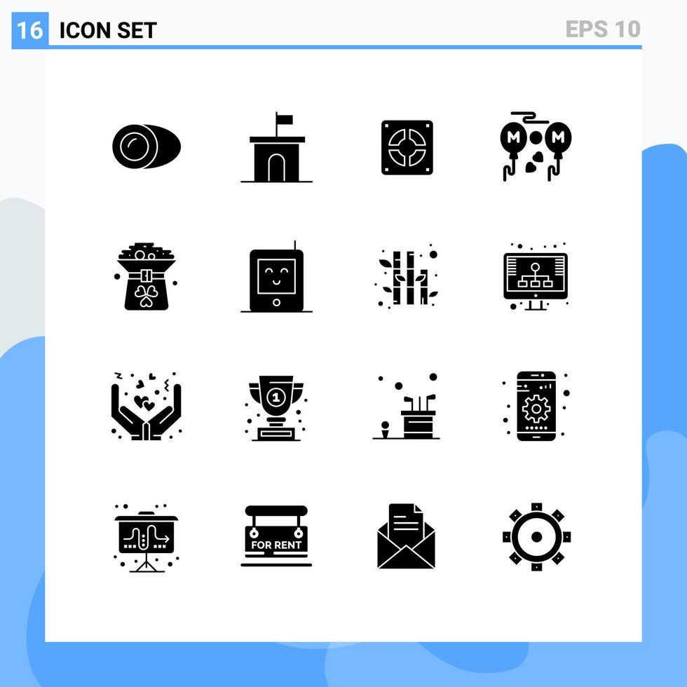 paquete de 16 signos y símbolos de glifos sólidos modernos para medios de impresión web como trébol amor propiedad mamá plomería elementos de diseño de vectores editables