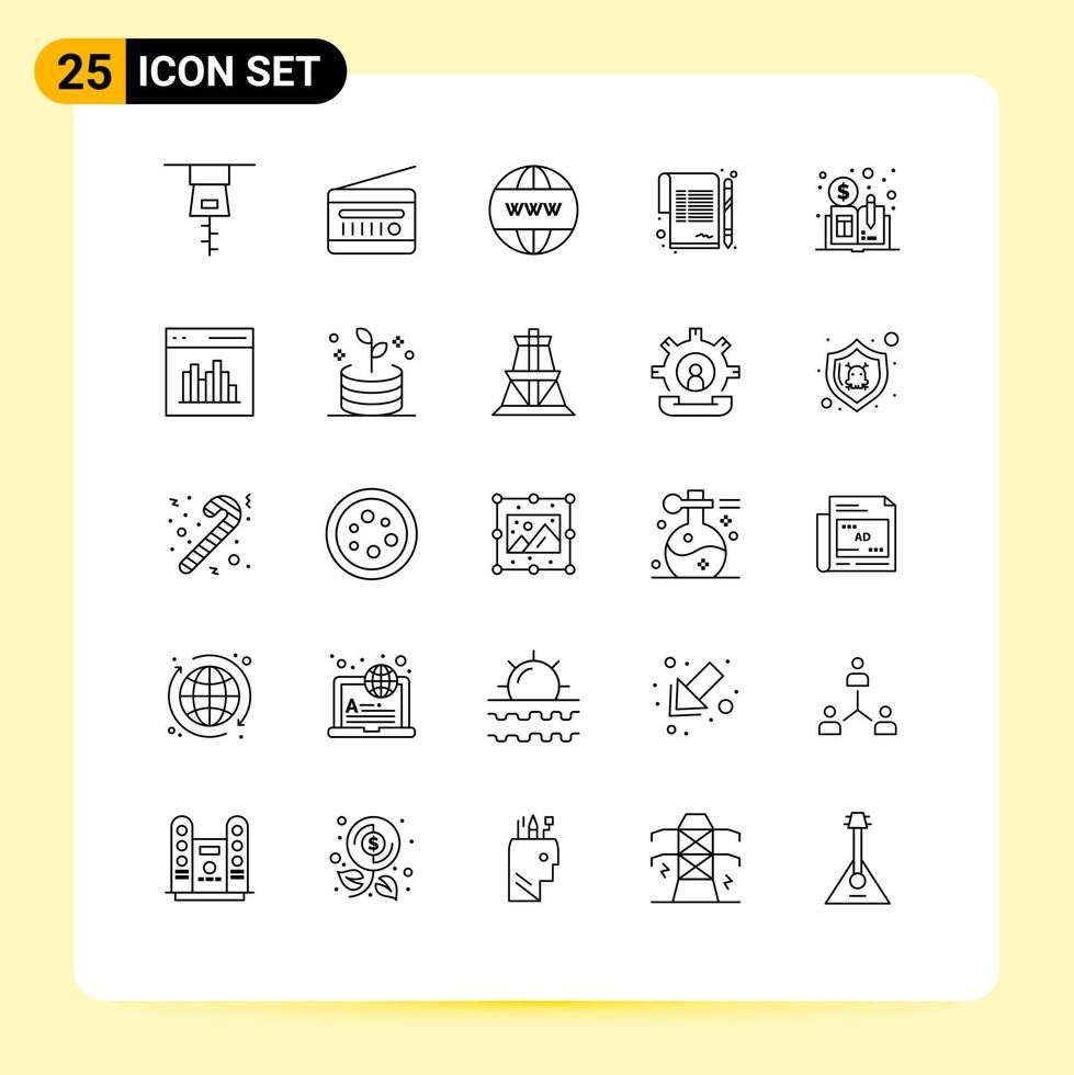 Universal Icon Symbols Group of 25 Modern Lines of distributed ledger book cryptocurrency online agreement paper Editable Vector Design Elements